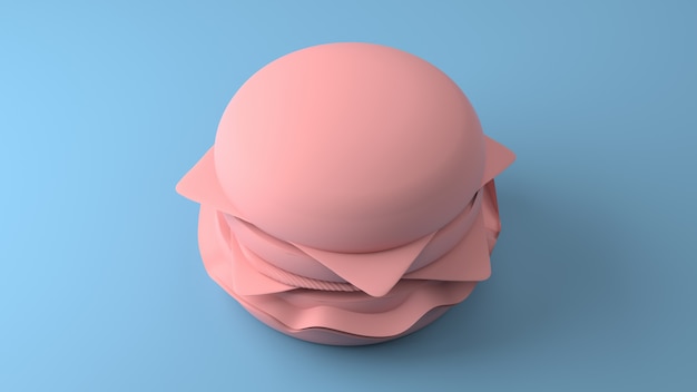 Cheeseburger rose 3d minimal sur bleu pastel