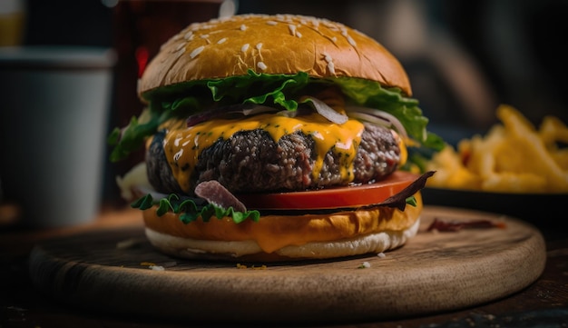 Un cheeseburger avec une tomate dessus