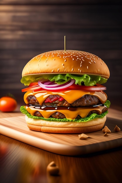 Un cheeseburger avec une tomate dessus