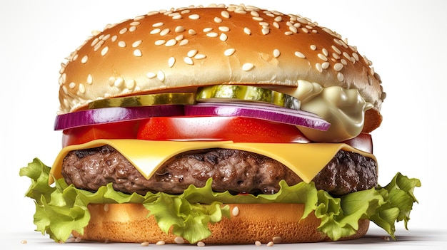 Un cheeseburger avec tomate oignon et fromage