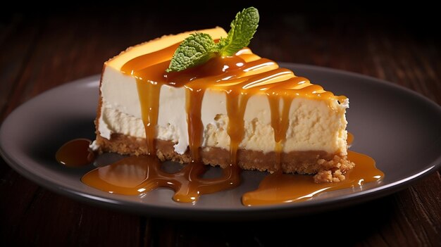 Cheesecake au caramel avec sa texture veloutée à la crème et son filet de caramel