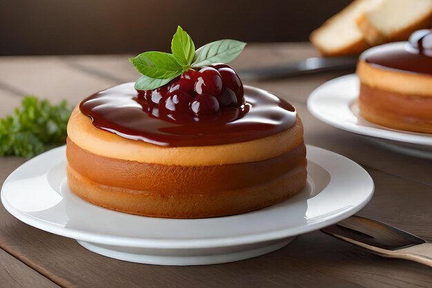 Un cheesecake avec une cerise sur le dessus est posé sur une assiette.