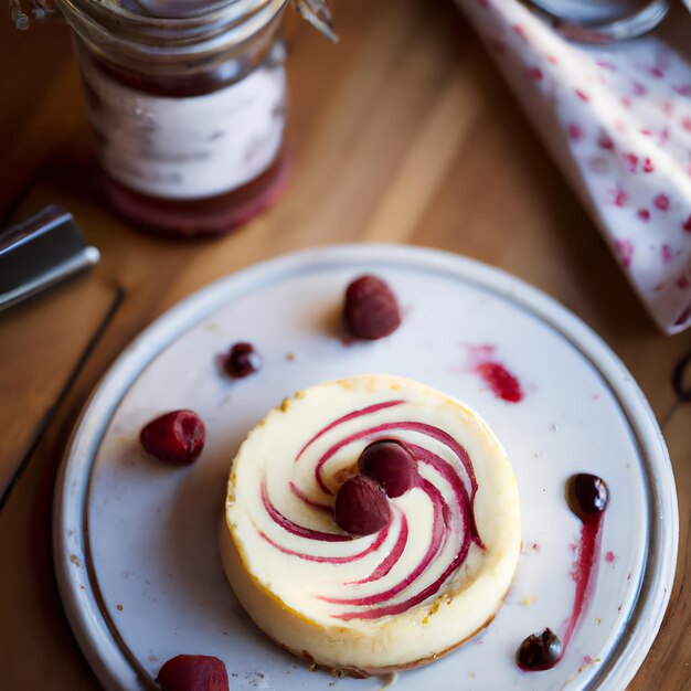 Photo cheesecake tourbillonnant aux framboises