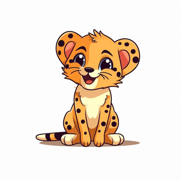 Cheetah de dessin animé assis sur le sol avec un fond blanc génératif ai