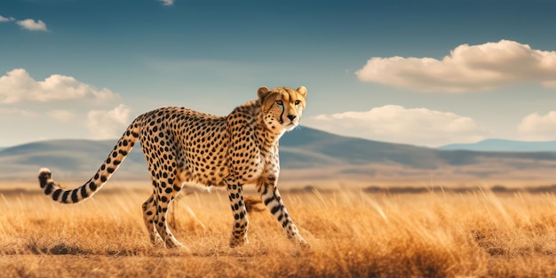 Cheetah Pose sur fond de savane