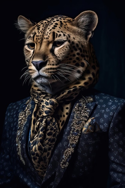 Cheetah vêtu d'un élégant costume moderne avec une belle cravate Portrait de mode d'un anthropomorphique