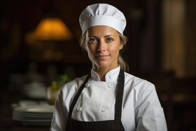 Chef de 35 ans avec un chapeau de chef et un tablier