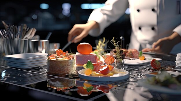 Chef avec des accessoires culinaires le futur gastronon illustration de haute qualité