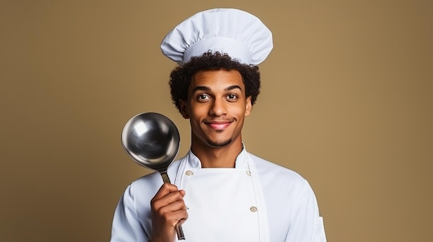 Photo chef afro-américain confiant maîtrise culinaire ia générative
