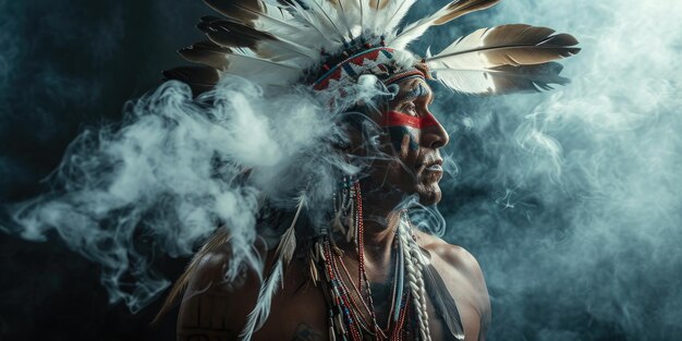 Photo un chef amérindien avec une coiffure en fumée