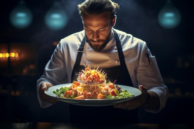 Chef avec une assiette de nourriture