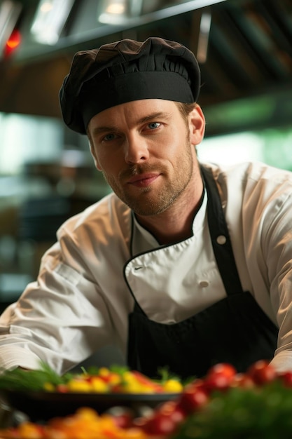 Photo un chef attrayant montrant sa maîtrise culinaire et son charisme