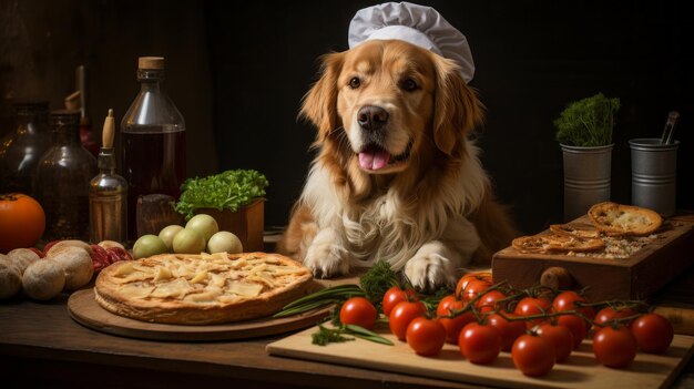 Chef canin cuisinant dans la cuisine