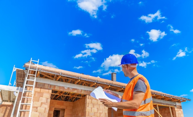 Le chef de chantier inspecte le projet