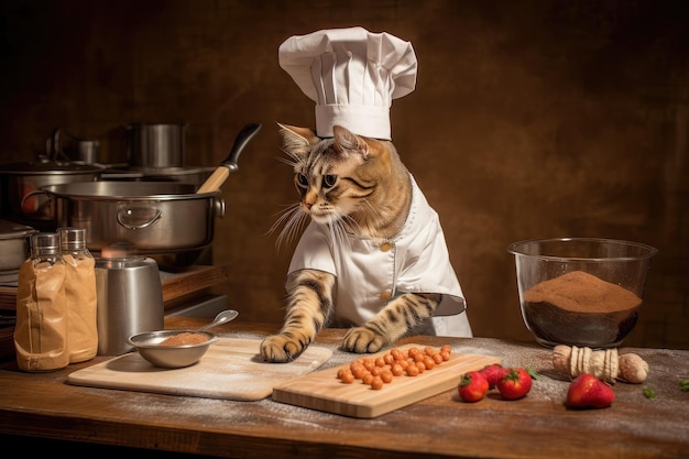 Chef de chat préparant un repas délicieux et nutritif pour ses amis félins