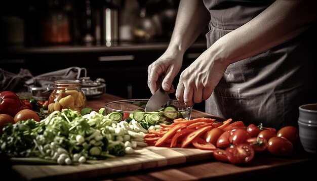 Photo un chef cuisinant dans la cuisine.