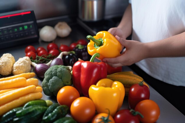 Chef cuisinant à partir de légumes frais AI