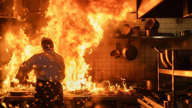 Photo chef cuisine feu moyen plein coup