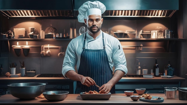 Chef de cuisine masculin dans la cuisine