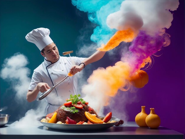 Photo chef dans une cuisine professionnelle