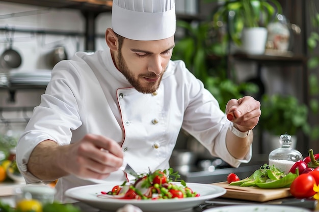 Chef décorant des plats spéciaux