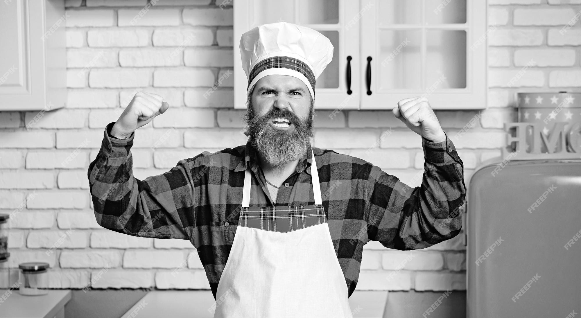 Chef Drôle Avec Barbe Cuisinier Homme Barbe Et Moustache Portant