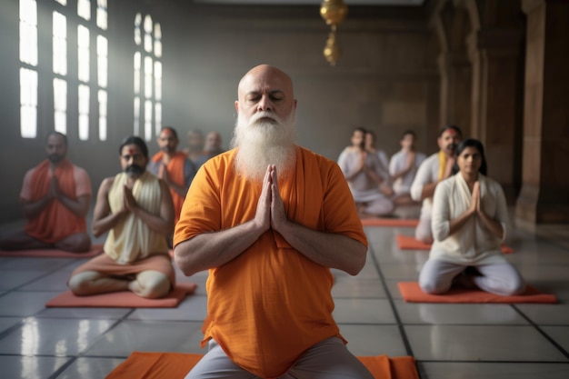 Chef d’équipe guidant la séance de yoga du matin