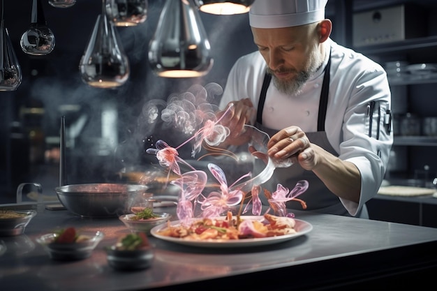 Un chef expérimentant la gastronomie moléculaire