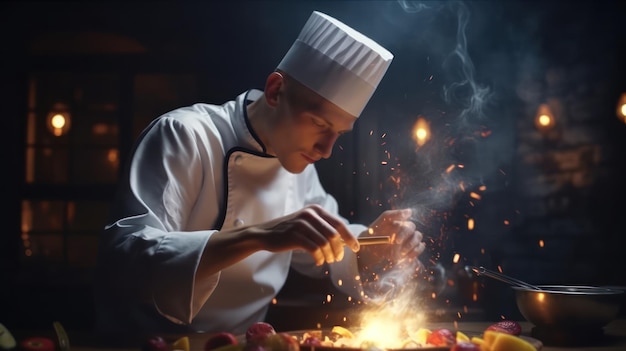 Chef faisant cuire la nourriture dans un restaurant