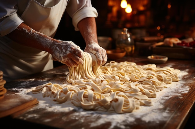 chef faisant des pâtes dans la cuisine cuisine italienne