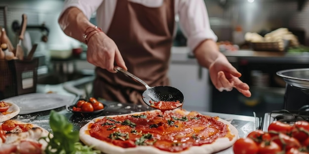 Chef faisant une pizza en gros plan AI générative