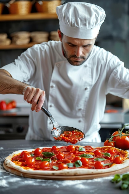 Chef faisant une pizza en gros plan AI générative