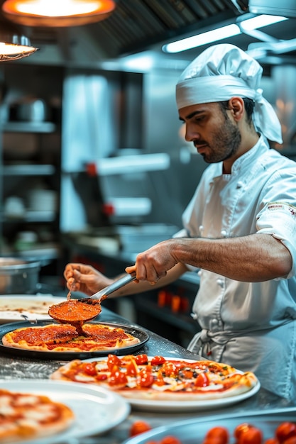 Chef faisant une pizza en gros plan AI générative
