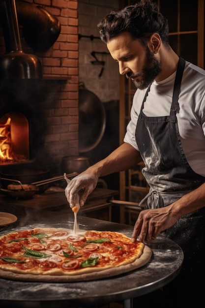 Photo le chef fait de la pizza.