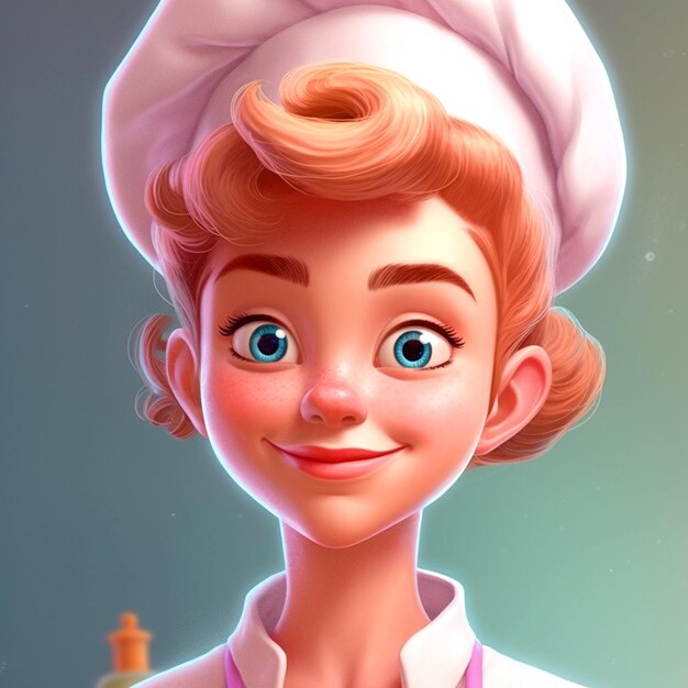 Un chef féminin de dessin animé mignon sur fond bleu clair