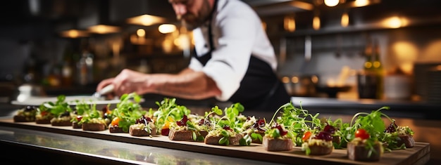 Le chef finit son assiette et est presque prêt à servir à la table.