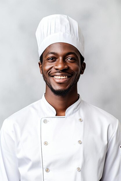 Photo chef mâle afro-américain jeune adulte sourire amical pose