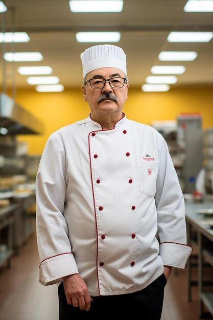 Chef mâle asiatique d'âge moyen pose confiante