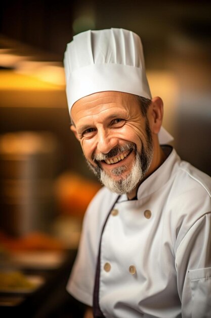 Chef mâle caucasien jeune adulte sourire amical pose