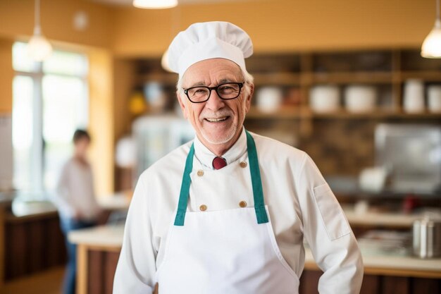 Chef mâle Caucasien Senior Friendly sourire pose