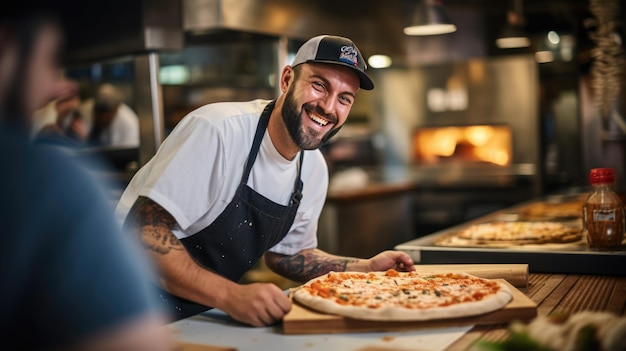 Photo un chef masculin prépare une pizza dans un restaurant