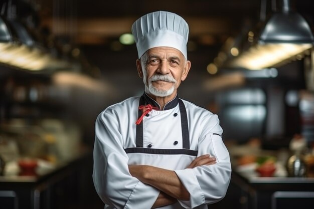 Chef masculin senior debout dans la cuisine