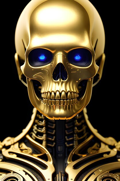 Photo chef-d'œuvre android biomécanique réaliste de crâne d'or