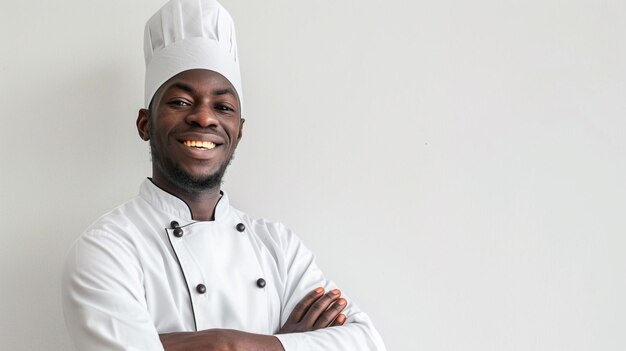 chef pâtissier africain fond blanc avec espace de copie