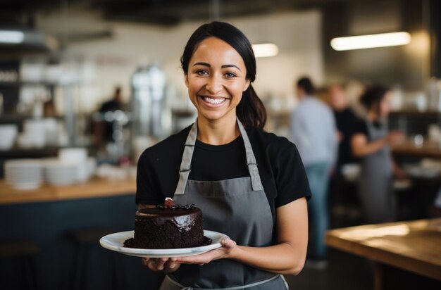 Chef pâtissier présentant un gâteau au chocolat Art culinaire dans un restaurant