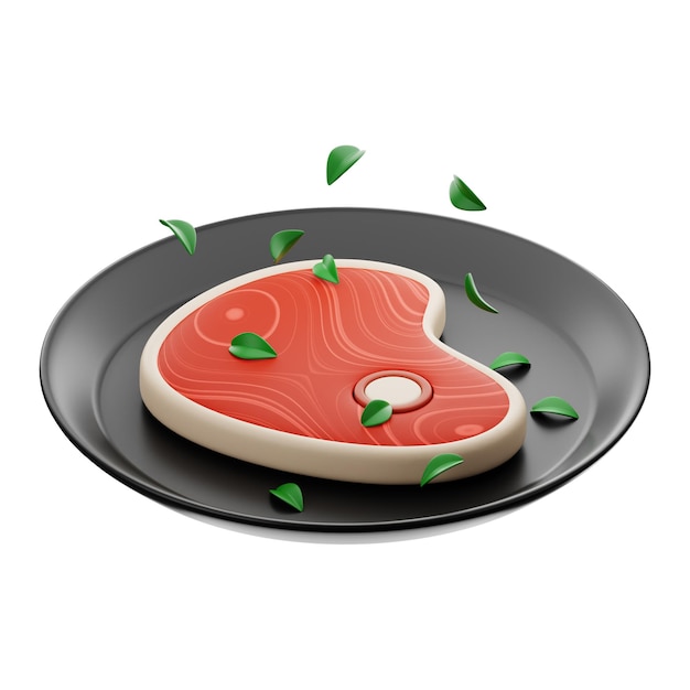 Chef premium et icône de présentation de steak de cuisine rendu 3d sur fond isolé