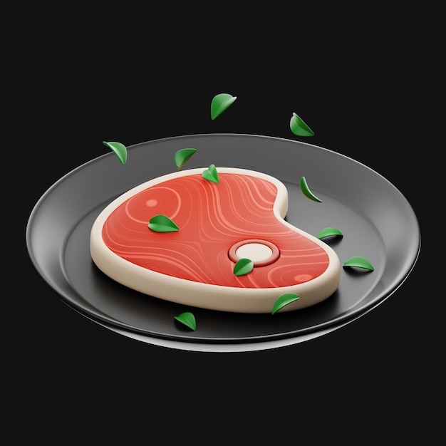 Chef premium et icône de présentation de steak de cuisine rendu 3d sur fond isolé