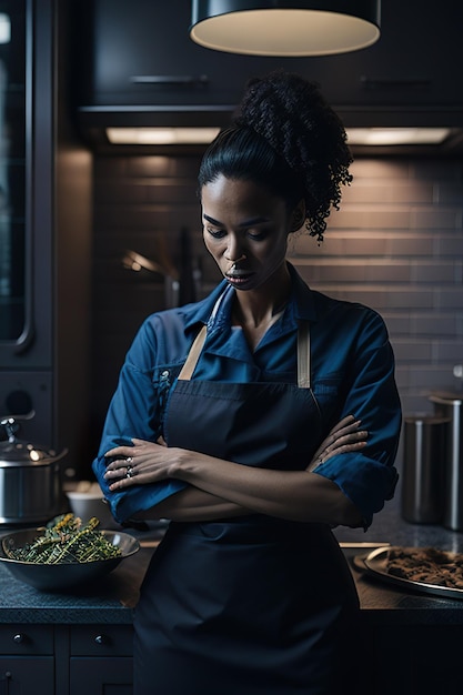 Le chef préparant de la nourriture dans une cuisine moderne IA générative