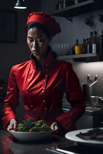 Photo le chef préparant de la nourriture dans une cuisine moderne ia générative