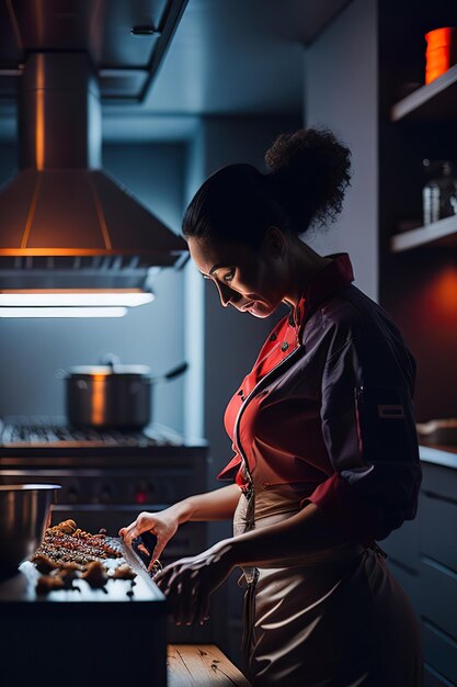 Photo le chef préparant de la nourriture dans une cuisine moderne ia générative